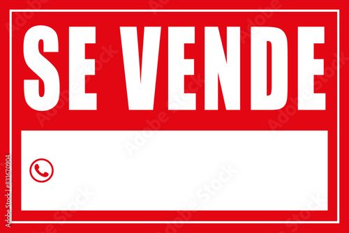 Letrero "SE VENDE" para impresión en formato vectorial.