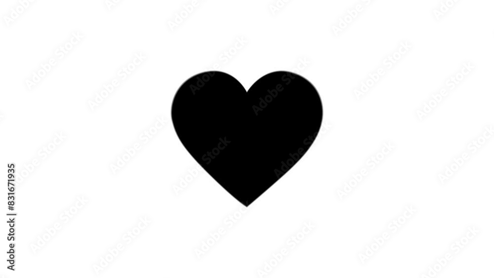 Beating pulsing black heart shape 2d animation white background