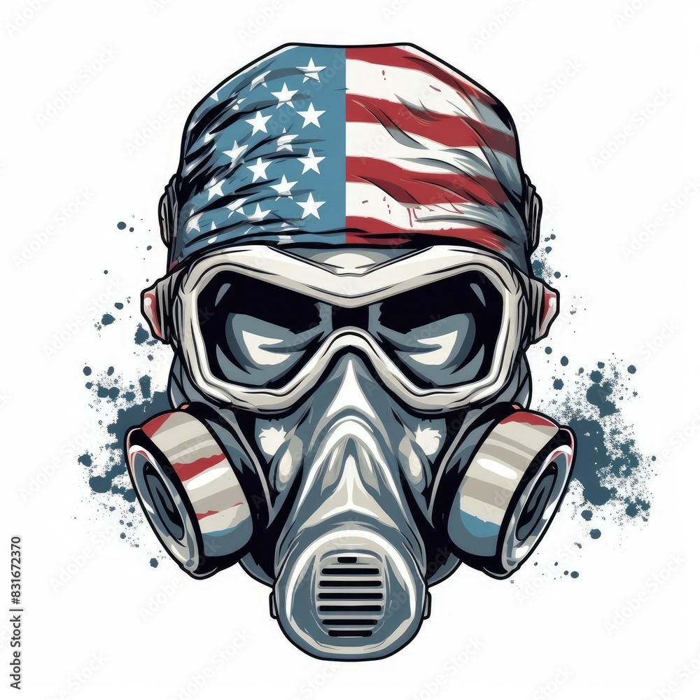 Art illustration skull use mask gas