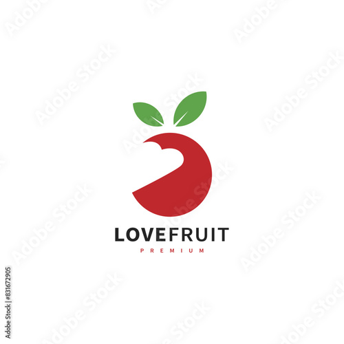 fresh love fruit logo design with love bite marks illustration