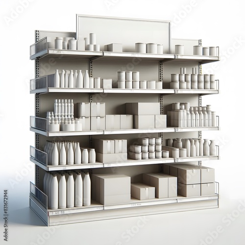 AI Generate of Mockup Supermarket Shelves with mockup blank goods in 3D render.