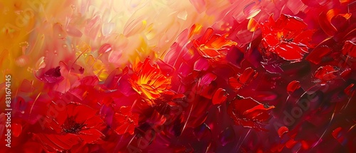 High texture oil painting, vibrant abstract design, inspired by flowers, extreme close up, intense colors, dynamic lighting photo