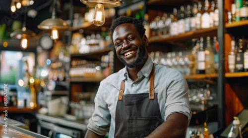 Man bartender working in restaurant.