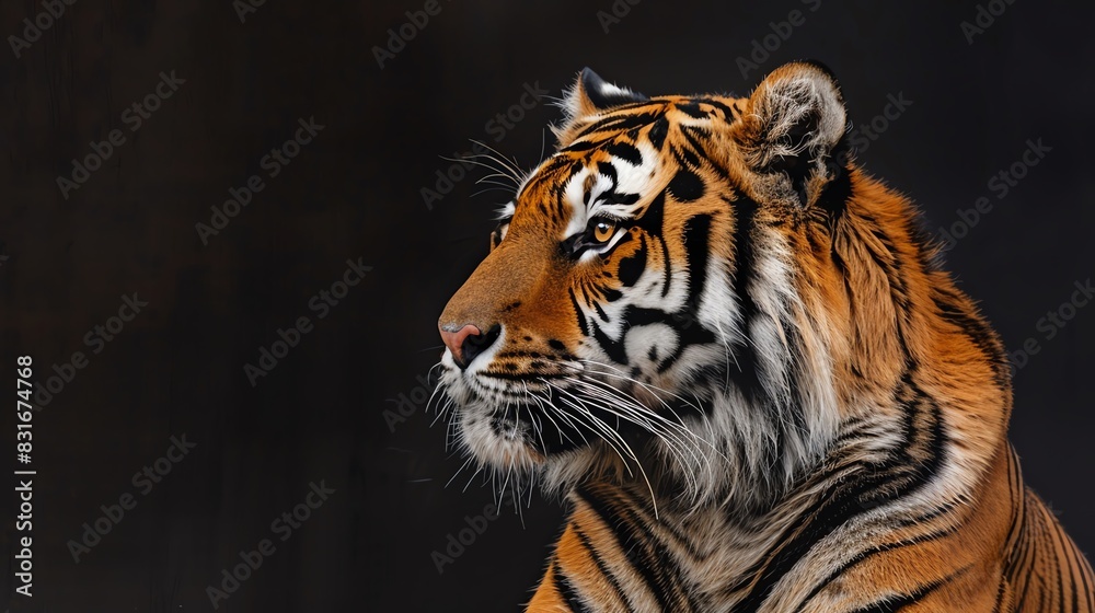 Fototapeta premium Majestic Chinese tiger, bold oranges and blacks, dynamic pose, vertical composition, intense lighting