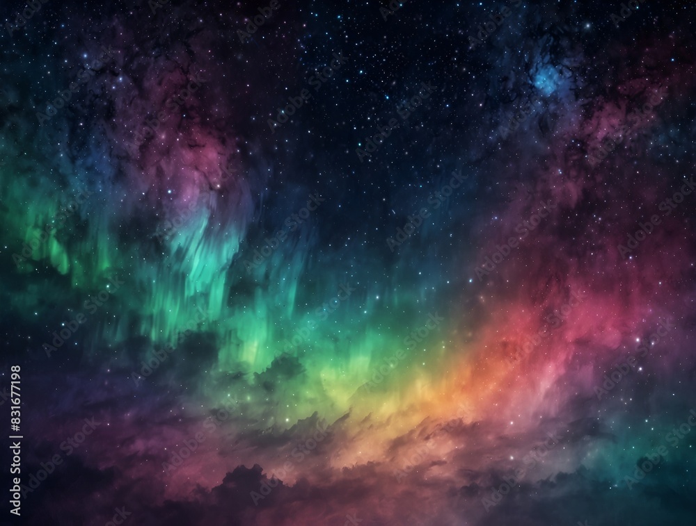 abstract blur background galaxy illustration with stardust and bright shining stars illuminating the space. pastel Northern lights