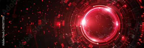 Abstract red circular digital vortex on dark background showcasing high-tech design and futuristic energy
