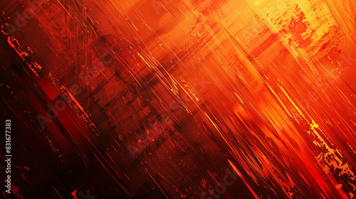 Fiery red brown burnt orange copper black abstract background. Geometric shape. Color gradient. 3d effect. Noise rough grungy grain. Neon light metallic. Design. Template.
