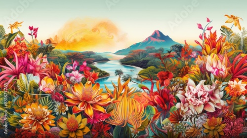flowers illustration landscape artwork #831677765