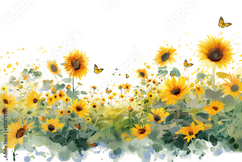 ひまわり畑とアゲハ蝶