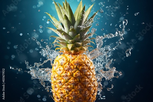 Sliced and half of Pineapple(Ananas comosus) on wooden table with blurred garden background.Sweet, and juicy taste Have a lot of fiber,vitamins C and minerals or healthcare concept , generative ai