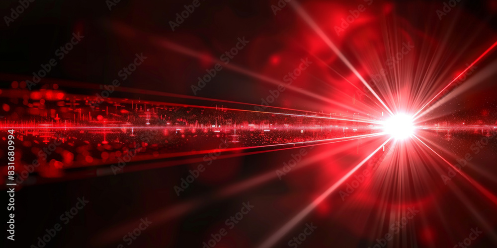 Fototapeta premium Abstract red laser beam on dark background with dynamic light effects showcasing futuristic and high-tech design