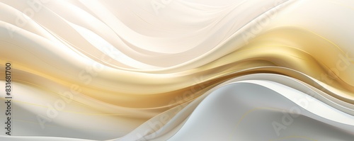 Abstract wavy background with gold and white tones.