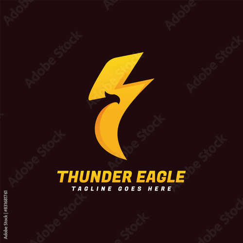 Thunder lightning combined with minimalist eagle shape logo concept. Vector logo illustration.