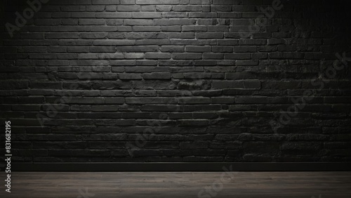 Moody and textured dark brick wall contrasting with wooden floor