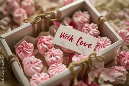 marshmallow flowers in a gift box with a card inside