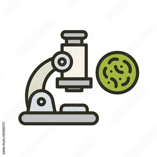 Microscope with microorganisms or germs isolated icon. Medical symbol. Laboratory equipment vector illustration
