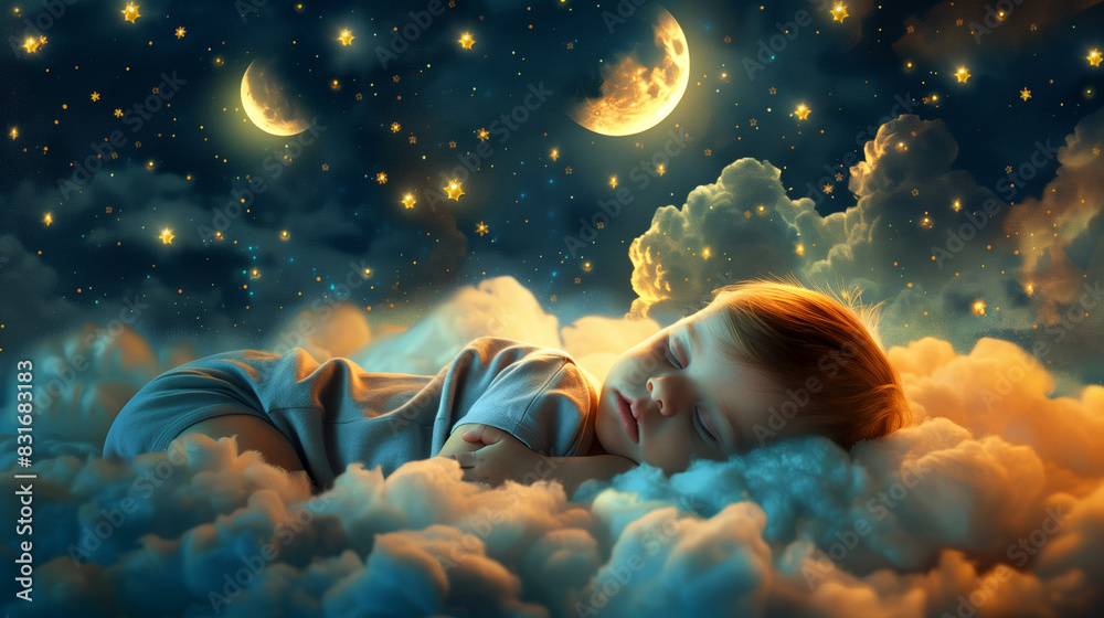 Baby sleeping in the clouds