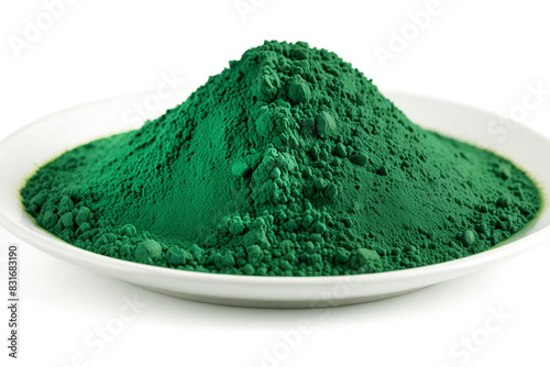 Spirulina powder, isolated on white background photo