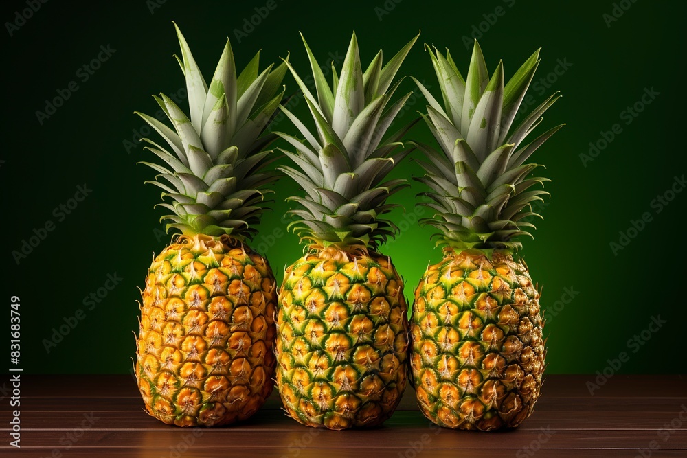 Sliced and half of Pineapple(Ananas comosus) on wooden table with blurred garden background.Sweet, and juicy taste Have a lot of fiber,vitamins C and minerals or healthcare concept , generative ai Sliced and half of Pineapple(Ananas comosus) on wooden table with blurred garden background.Sweet, and juicy taste Have a lot of fiber,vitamins C and minerals or healthcare concept , generative ai