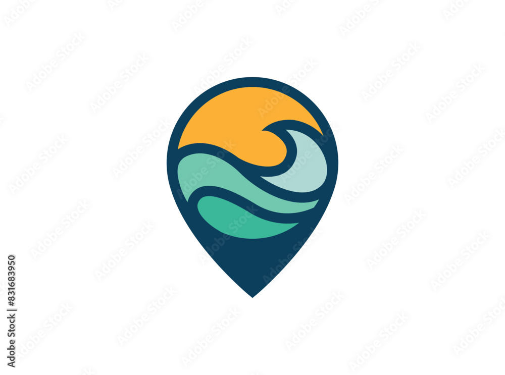 Pin with wave logo design concept with modern styles. Pin with wave logo design concept with modern styles.