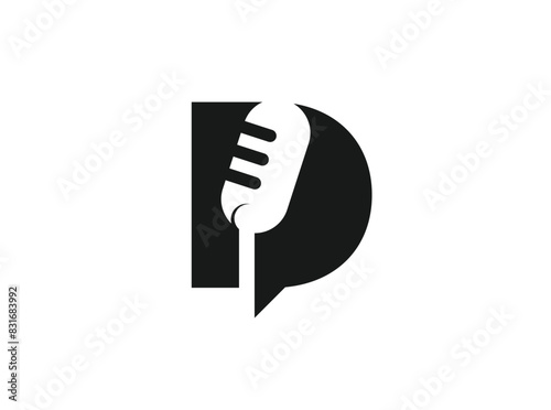 Letter D and Podcast or Radio Logo design using Microphone and Bubble chat or talk icon