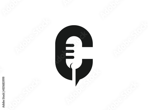 Letter C and Podcast or Radio Logo design using Microphone and Bubble chat or talk icon