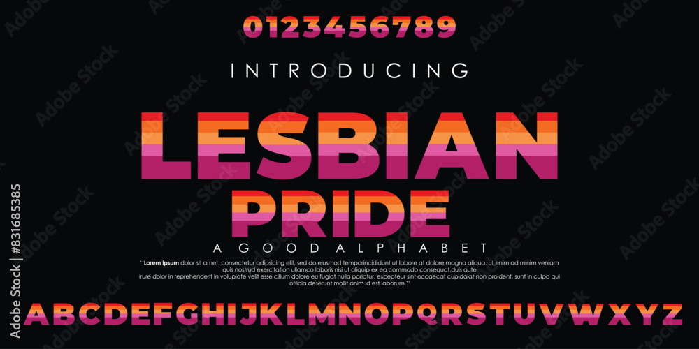 Modern LGBTQ Lesbian Pride Abstract alphabet font. Minimal technology typography, Creative urban sport fashion futuristic font and with numbers. vector illustration Modern LGBTQ Lesbian Pride Abstract alphabet font. Minimal technology typography, Creative urban sport fashion futuristic font and with numbers. vector illustration