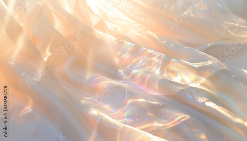 Abstract background with caustic light beams, beige tones, flare, and rainbow textures creating a shiny glare photo