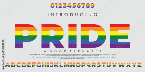 New Modern rainbow color Pride abstract digital alphabet font. Minimal technology typography, Creative urban sport fashion futuristic font and with numbers.