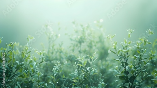 Serene Mint Toned Foliage Backdrop with Ethereal Gradient © Humoresque