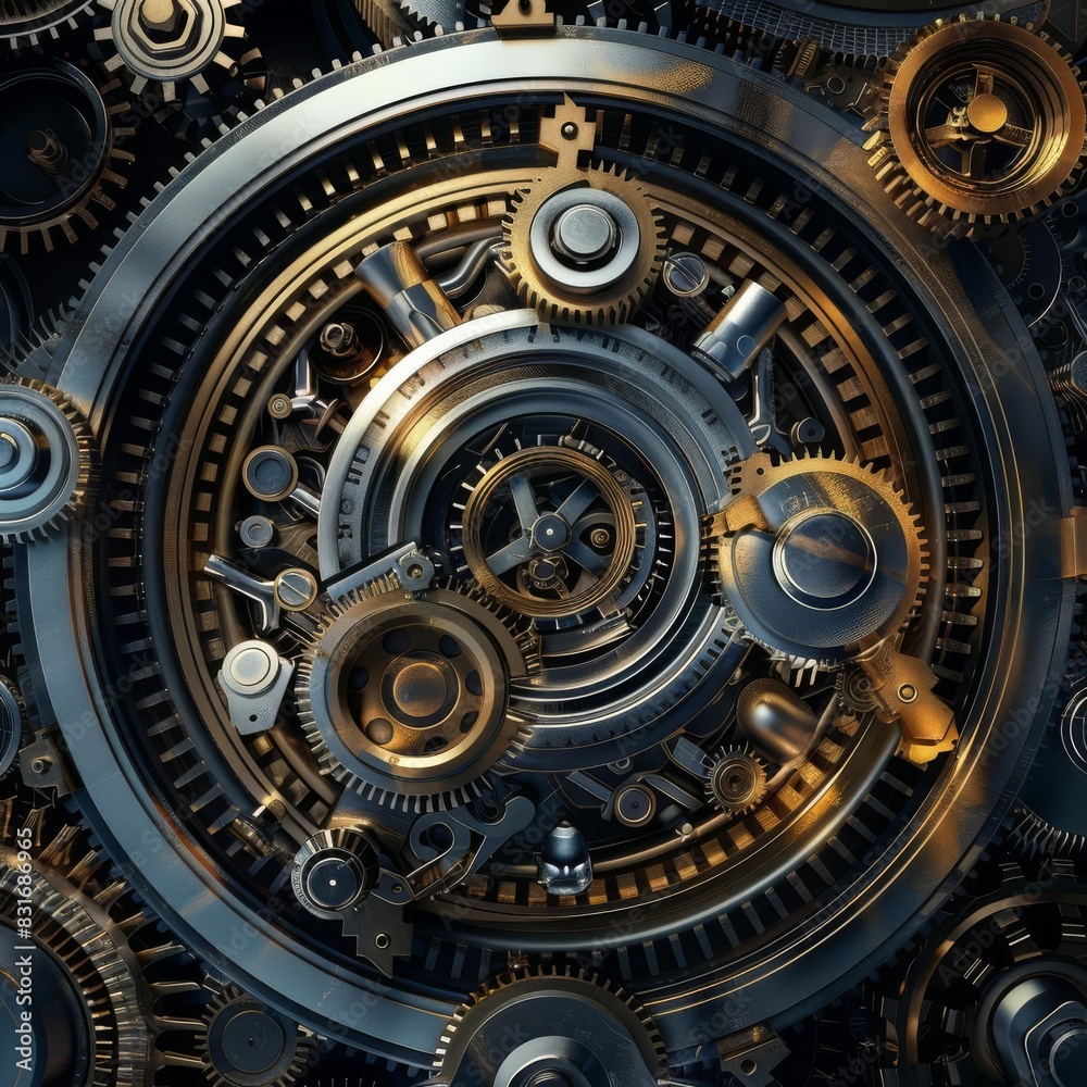 abstract technology background with metallic gears and cogs futuristic mechanical concept aigenerated art