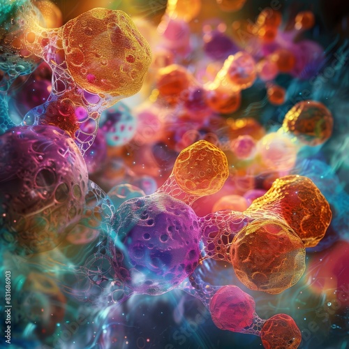 abstract microscopic view of colorful cancer cell scientific and medical concept illustration digital art