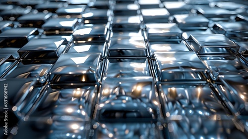 An intricate mosaic pattern of small chrome tiles, each reflecting light differently photo
