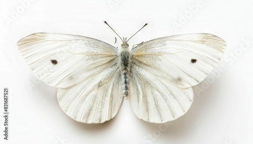 beautiful white butterfly with spread wings isolated on white pieris rapae closeup photo