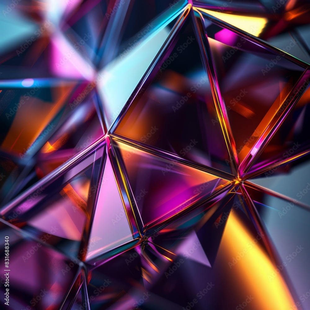Geometric shapes collide in a shimmering chaos of crystal brilliance Geometric shapes collide in a shimmering chaos of crystal brilliance