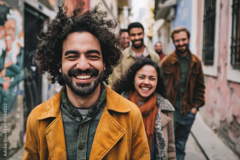 Portrait of a group of friends walking in the city. Friendship concept. Portrait of a group of friends walking in the city. Friendship concept.