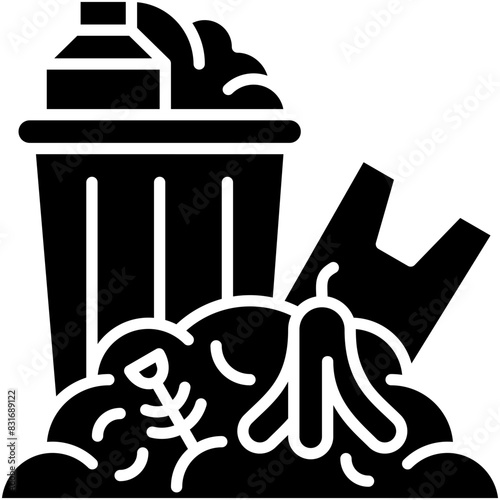 Rubbish Icon. Garbage Trash Bin Pictogram Graphic Illustration. Isolated Simple Solid Icon For Infographic, App and Web Button.