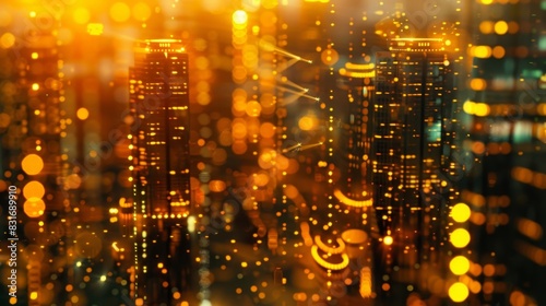 A developing city engulfed in a coin storm symbolizing the disruptive impact of cryptocurrencies on traditional economic systems.