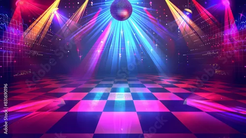 Obraz disco dance floor with a checkered pattern and a glittering disco ball hanging overhead