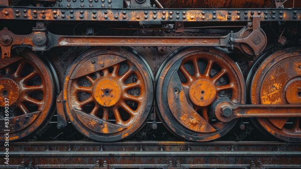 Stain Train Detailed close-up of a vintage steam train's wheels and track ...