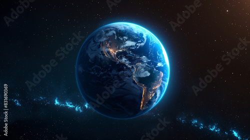 glowing planet earth in space with copy space