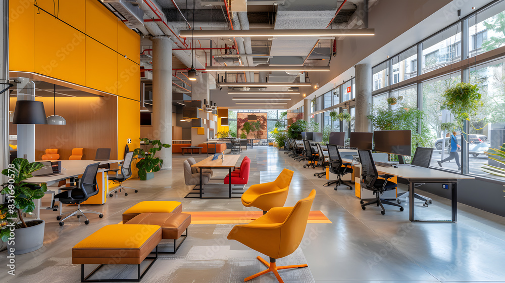 Fototapeta premium A large open office space with many people working at their desks