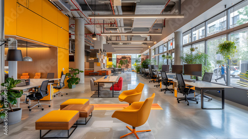 A large open office space with many people working at their desks