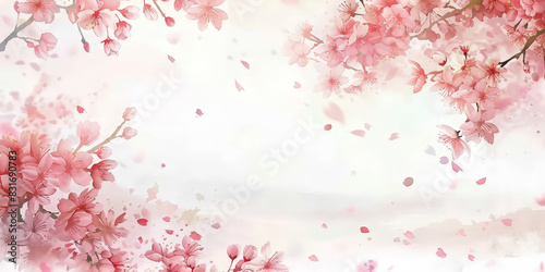 Delicate pink cherry blossoms on white background with soft lighting, capturing the beauty and elegance of springtime in a serene and artistic style  © Nice Seven