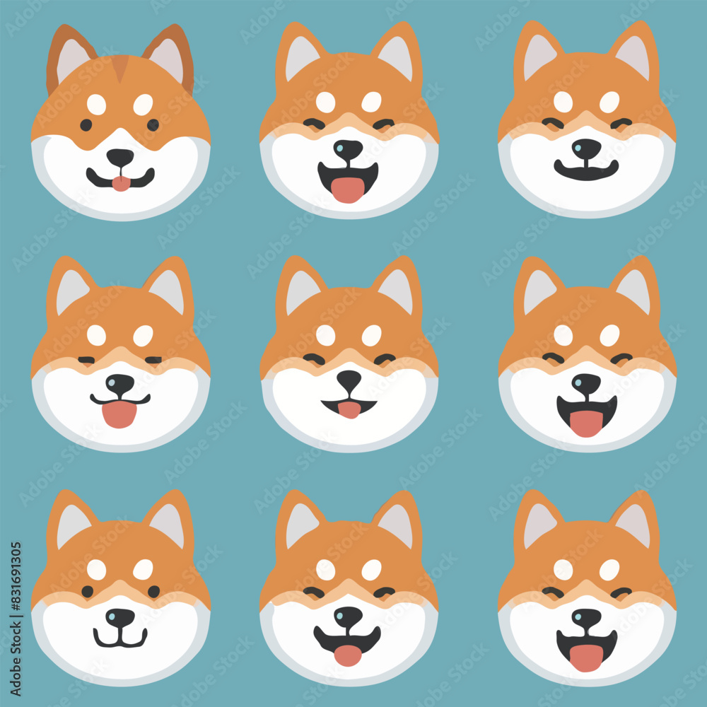 Fototapeta premium cute shiba dog cartoon graffiti pattern