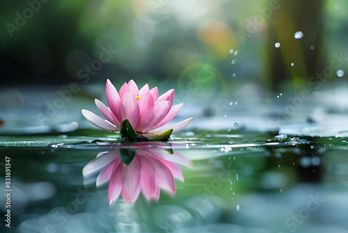 Serene Pink Lotus Flower with Water Droplets