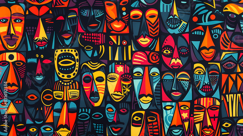 Tribal Masks and Geometric Shapes