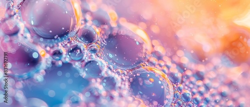 Detailed macro view of laundry detergent bubbles, highlighting the texture and vibrant movement within the washing machine, clean and dynamic photo