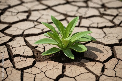 An image of small green plant growing from dry soil