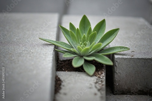 An image of small green plant growing from the crack of broken concrete